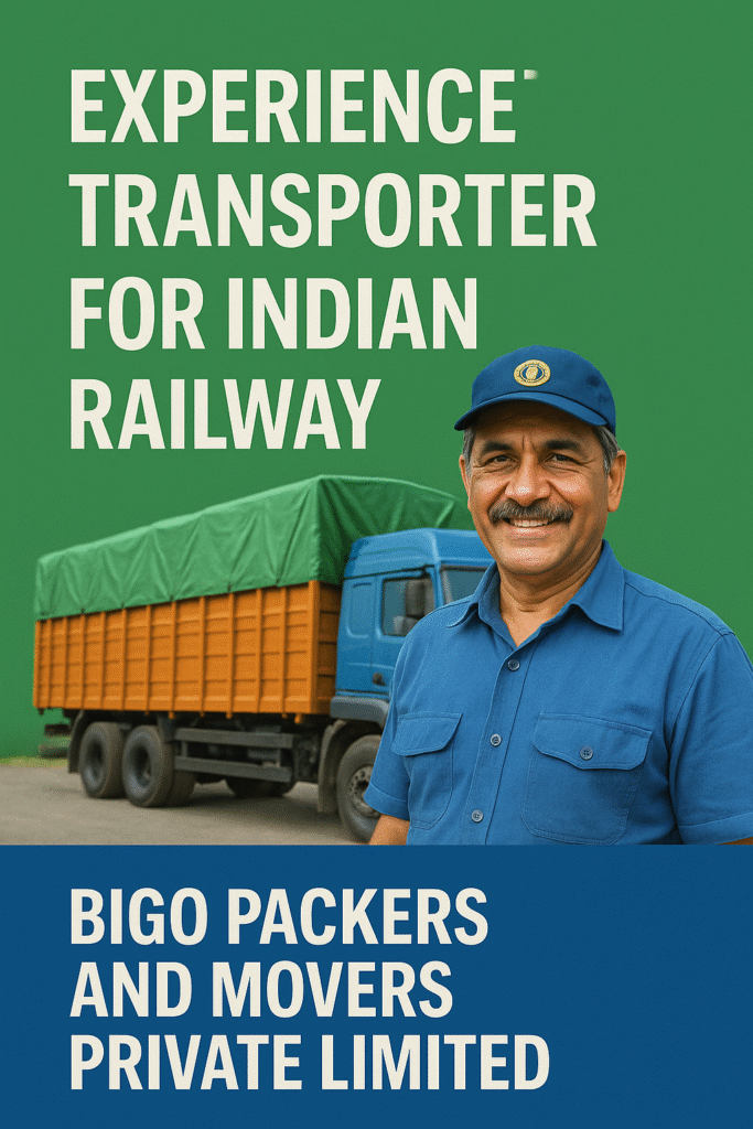 Experienced transporter for Indian Railway standing beside a transport truck – Bigo Packers and Movers Pvt. Ltd.