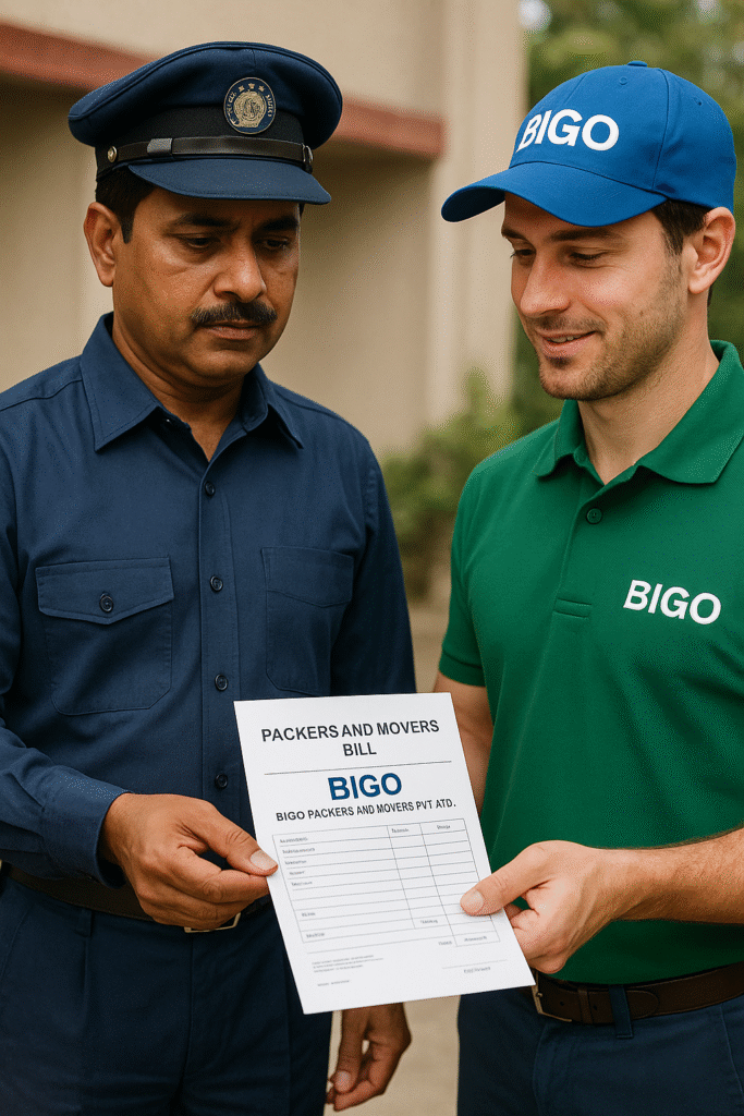 Packers and Movers Bill for Indian Railway 2 Indian Railway employee receiving Packers and Movers Bill from Bigo Packers and Movers staff 1
